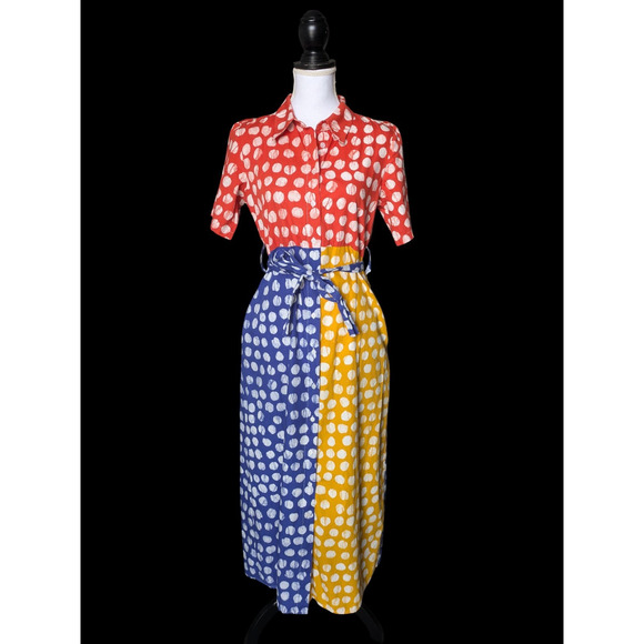 Busayo Collective Colorblock Shirt Dress Size 4 Polka Dot Maxi 100% Cotton - Picture 2 of 7